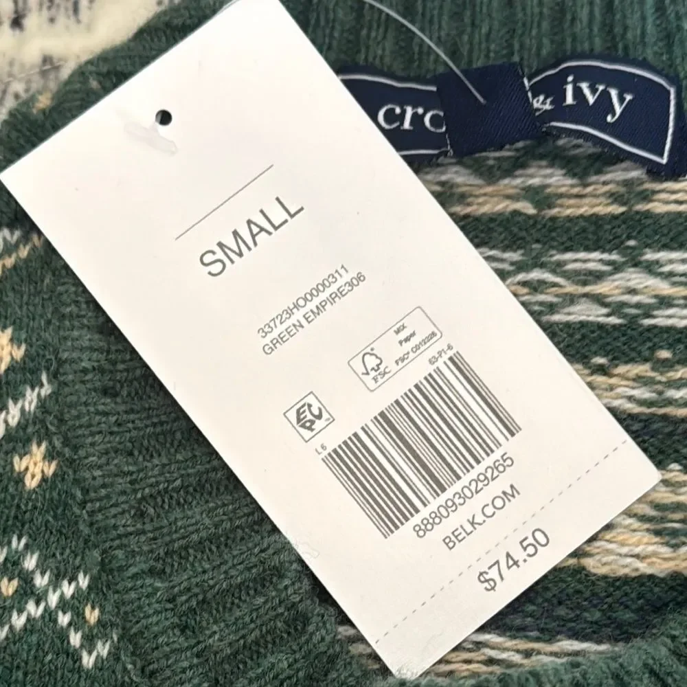 Crown & Ivy Green and White Crewneck Sweater